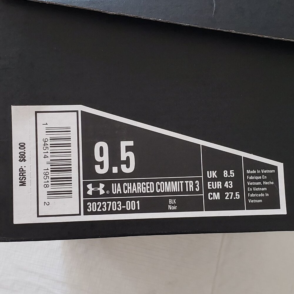 NEW Under Armour Charged Commit TR 3 3023703-001 Men's Black/White Size 9.5 - Picture 10 of 10